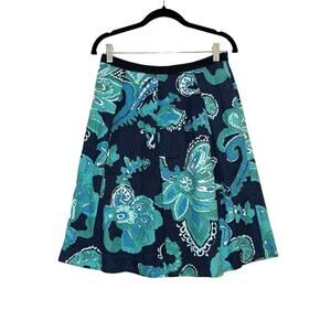 NWT Tory Burch Simone Silk Blend Floral Navy Pleated Skirt in Jelly Blue Rozel 6